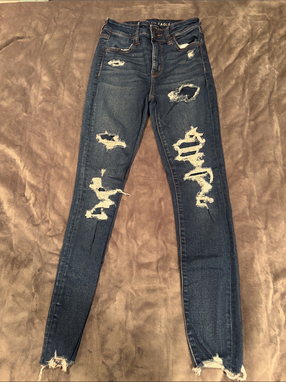 American Eagle Outfitters Dark Blue Distressed Skinny Jeans